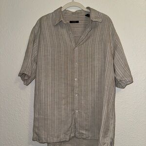 Alafani M Men's Striped Gray/ Tan Button Up Shirt
